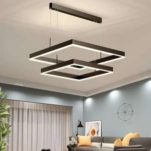 Lustre carré LED en acier inoxydable doré, hauteur réglable, culot E26, lumière blanc chaud 3500K, abat-jour en cristal, 120 LED - Product Image 5