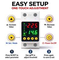 Protecteur de surtension et de sous-tension réglable sur rail DIN 2P DC220V 40A 63A 80A 100A avec double affichage numérique V/A