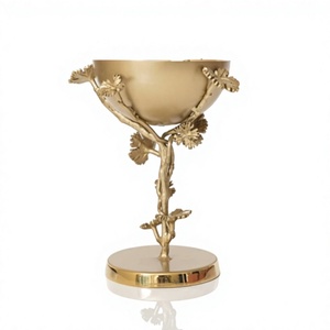 Gold Metal Decorative <b>Bowl</b> with Grapevine Leaf Stem Base Handmade Polished Fruit <b>Salad</b> <b>Serving</b> <b>Bowl</b> Luxury <b>Bowls</b> For Tableware - Product Image 1