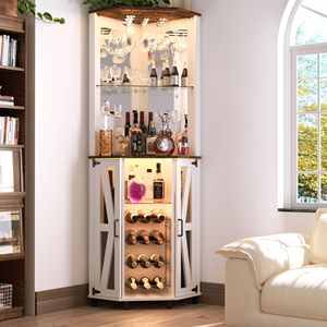 SENYU Meuble Bar d'Angle Haut et Moderne avec Éclairage LED, Miroir, Étagère Réglable, Support à Verres et Cadre en Acier - Product Image 1