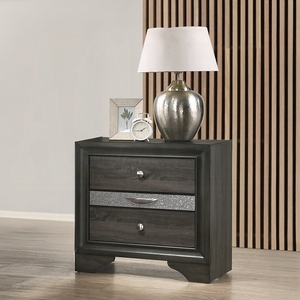 Comodino Contemporaneo con Finitura Grigia e Cassetti Portaoggetti, Mobile in Legno per Camera da Letto, 1 Pezzo - Product Image 1