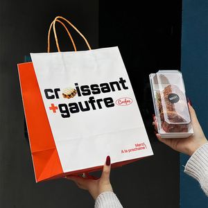 Sac fourre-tout en papier kraft biodégradable et écologique pour gâteaux, desserts, pains, croissants à emporter avec logo imprimé - Product Image 1