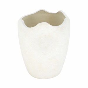 Vaso in terracotta con bordo ondulato, accessorio scultoreo testurizzato per l'arredamento della casa, soggiorno, vaso decorativo per fiori - Product Image 2