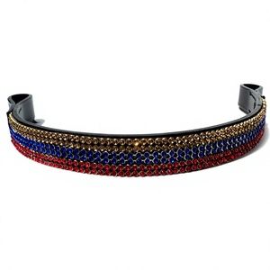 Bandeau de front en cuir véritable personnalisable avec cristaux pour dressage, accessoire de sangle de cheval, pour équestre, sports équestres et équestre western, compatible avec les harnais. - Product Image 1