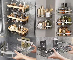 Estante de esquina montado en la pared de aluminio BX para estante organizador de almacenamiento de baño sin necesidad de taladro - Product Image 4