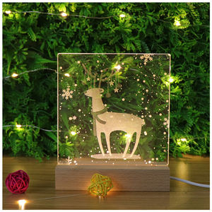 Classique Noël Elk Motif LED Acrylique Veilleuse USB Base En Bois Lampe <span class=keywords><strong>De</strong></span> Chevet pour Enfants Cadeaux <span class=keywords><strong>De</strong></span> Noël - Product Image 2
