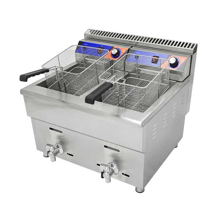 Hot Sale Double-tank Gas Deep Fryer Machine with oil valve French 