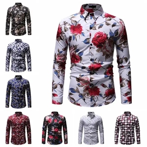 Người Đàn Ông Của Giản Dị In Hoa Dài Tay Áo Áo Sơ Mi Thời Trang Mới Velour Vải Duy Nhất Ngực Top Kích Thước Lớn 6XL Đóng Cửa Cho Mùa Hè - Product Image 3