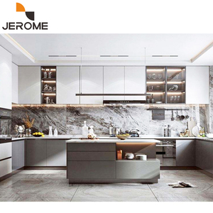 Fábrica lista para ensamblar moderno HPL tablero laminado carcasa de madera contrachapada gabinetes de cocina de madera con encimera de cuarzo Isla de mesa - Product Image 1