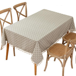 Skydense Linen Style Printed Tassel <b>Tablecloth</b> Rectangular Waterproof Home Use Geometric Pattern Table Cover - Product Image 2