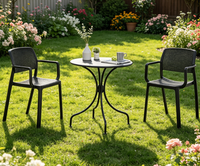 Ensemble bistrot d'extérieur en plastique, 2 chaises avec table ronde en métal, résistant aux intempéries, pour balcon, patio, café