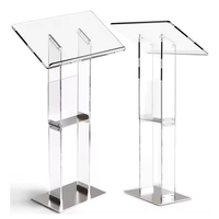 Soporte de podio de acrílico transparente personalizado con estante de almacenamiento para iglesias, bodas, aulas
