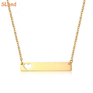 SLand produttore di gioielli collana di barre orizzontali personalizzate in acciaio inossidabile con cuore di amore <span class=keywords><strong>all</strong></span>'ingrosso per donne/ragazze incisione fai-da-te - Product Image 1