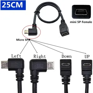Mini câble USB 2.0 mâle à angle gauche, chargeur à 90 degrés, Type A et Mini B, 1 pièce