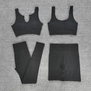 Ensemble de Yoga côtelé 2 pièces, sans couture, Logo personnalisé, 4 pièces, short, Leggings de gymnastique, <span class=keywords><strong>soutien</strong></span>-<span class=keywords><strong>gorge</strong></span> pour femmes - Product Image 6