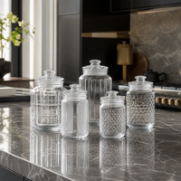 Conteneur de stockage en verre hermétique minimaliste de 28oz-70oz avec couvercles, vente en gros pour garde-manger de cuisine et acheteurs de détail, approvisionnement commercial