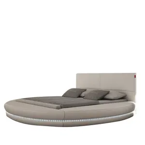 Cadre de lit rond en cuir PU avec couvre-lit, tapisserie souple et moderne, taille super king, à la mode,