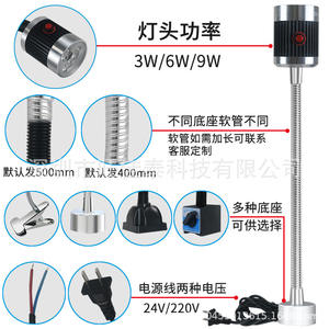 Lámpara de mesa industrial de cuello de cisne 24V/220V con clip magnético, luz LED para herramientas de máquina, para mantenimiento de torno CNC e iluminación de perfiles - Product Image 1