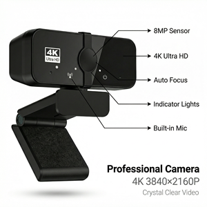 กล้องเว็บแคม JWC027 4K สำหรับพีซี พร้อมไมโครโฟนในตัว แบบเสียบใช้งานได้ทันที สำหรับการประชุมทางวิดีโอ การถ่ายทอดสด และการเรียนออนไลน์ (8MP 30fps) - Product Image 4