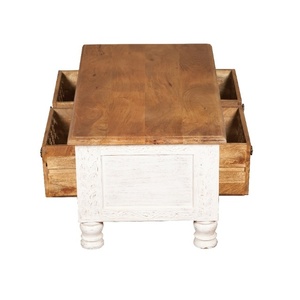 Handcrafted Wooden <b>Coffee</b> <b>Table</b> with Dual Drawers & Hidden Storage | Rustic <b>White</b> & Natural Finish Living Room Center <b>Table</b> - Product Image 5