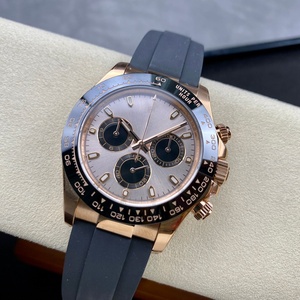 Montre chronographe sport haut de gamme, ton or rose, lunette tachymetre noire, aiguilles lumineuses, bracelet en caoutchouc, montre mécanique étanche - Product Image 3