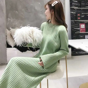<span class=keywords><strong>Robe</strong></span> longue tricotée ample automne hiver pull coréen <span class=keywords><strong>robe</strong></span> élégante en bas - Product Image 4