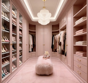 Cabina Armadio di Lusso <span class=keywords><strong>Rosa</strong></span> Cipria - Armadi Porta Scarpe in Vetro e Finiture Dorate, Illuminazione a LED, Appendiabiti Aperto per un Elegante Arredamento - Product Image 3