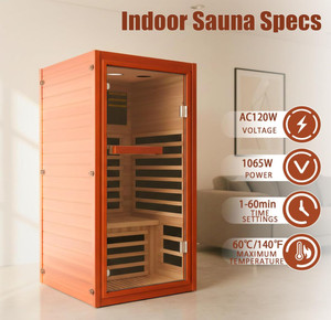 Sauna de Infrarrojos Lejanos para el Hogar, 1065W 120V, Sauna Seca de Madera con Luz Roja y Función de Música Bluetooth, Gran Venta - Product Image 3
