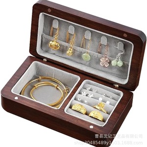 Caja de joyería de madera con bandeja de terciopelo, rectangular, de madera maciza, elegante, para guardar collares, pulseras, anillos, para viajes - Product Image 2
