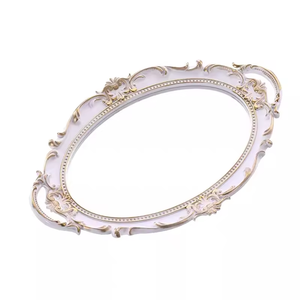 Bandeja de tocador <span class=keywords><strong>con</strong></span> <span class=keywords><strong>espejo</strong></span> dorado redondo para decoración del hogar de boda de alta calidad, bandeja para servir para decoración de habitación, organizador de maquillaje antiguo ovalado - Product Image 1