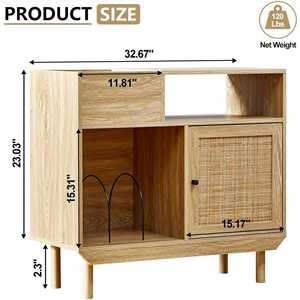 AJUNION Support de tourne-disque <span class=keywords><strong>vintage</strong></span> Table de rangement en bois pour disques vinyles avec porte en rotin - Product Image 3