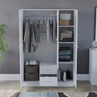 Armoire moderne en bois blanc avec miroir, 3 portes, étagère et tringle de suspension, meuble de rangement pour chambre à coucher