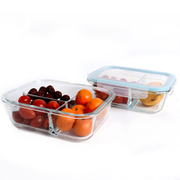 Boîtes alimentaires en verre hermétiques JM avec compartiment à 2 niveaux, boîte bento transparente pour micro-ondes, emballage pour repas