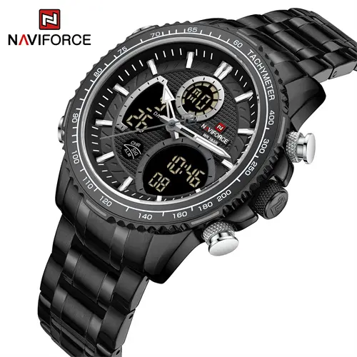 NAVIFORCE 9182 BB All Black Big Dial 3 ATM Sport Wrist Watches For Men Electronic Clock Stopwatch Luminous Male saat Waterproof