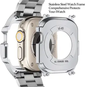 Design personnalisé boîtier de protection en métal de luxe pour hommes, bracelets de montre en acier inoxydable pour Apple Watch série 7