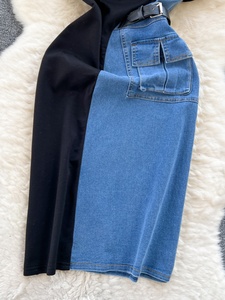 <span class=keywords><strong>Vestido</strong></span> de <span class=keywords><strong>mujer</strong></span> de verano 2026 nuevo estilo retro de mezclilla con bloques de color y empalmes, corte ajustado y manga corta, para venta al por mayor - Product Image 4