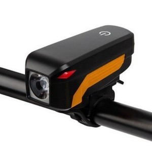 Phare de vélo à LED étanche IP5x, 4 modes avec klaxon, sangles de fixation, noir, orange - Product Image 1