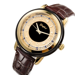 Montre de luxe avec cadran zodiacal en jade Hetian, bracelet en cuir, montre à quartz tendance pour couple, pour hommes et femmes - Product Image 5