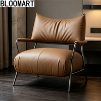Fauteuil d'appoint en cuir véritable, structure en acier inoxydable, chaise de salon rembourrée pour hôtel, salon