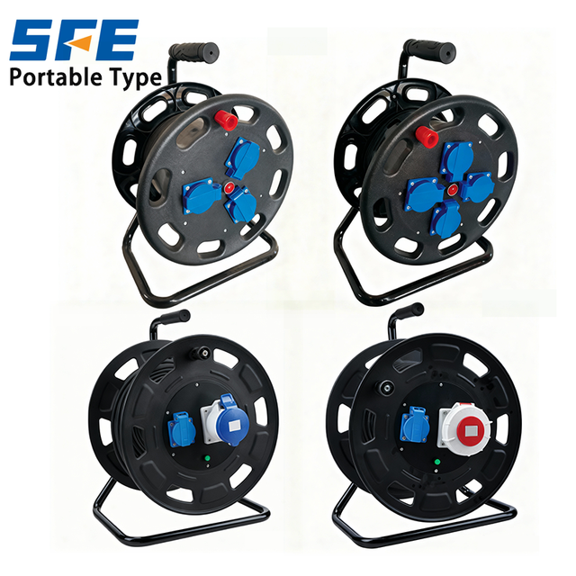 SFE Customized Portable Type 2, 3, 4 Way Cable Reel EU Sockets IP44 Retractable 100m 50m 40m 25m Extension Power Cable