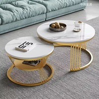 Ensemble de 2 tables basses rondes modernes en pierre pour salon, écologiques, durables, avec rangement, table à thé