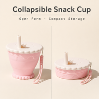 Gobelet à collation pliable en silicone 255 ml avec couvercle et paille, récipient de voyage réutilisable avec anse de transport, compatible lave-vaisselle et micro-ondes
