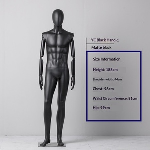 Maniquí Masculino de Cuerpo Completo en Negro Mate <span class=keywords><strong>con</strong></span> <span class=keywords><strong>Brazos</strong></span> <span class=keywords><strong>Articulados</strong></span> para Exhibición en Escaparates de Tiendas de Ropa Masculina y Transmisiones en Vivo - Product Image 5