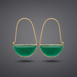 Nouveauté - Boucles d'oreilles pour homme en argent plaqué or 24 carats avec pierres précieuses émeraude hydro et zircon, forme demi-lune - Product Image 3