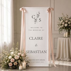 Pancarta de Tela Personalizada, Letrero de Bienvenida de Tela, Letrero Colgante Vertical para Entrada de Recepción de Bodas y Fiestas - Product Image 3