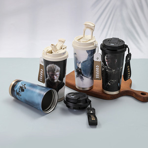 2 In 1 530Ml Draagbare 316 Roestvrijstalen Kantoorgeïsoleerde Mok 18Oz Keramisch Gecoate Voering Koffiebeker Met Rietje - Product Image 2