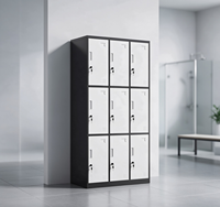 Vente en gros usine : Casier en acier à 9 portes, noir et blanc, multi-compartiments, avec portes ventilées, pour personnel, salle de sport, atelier, dortoir
