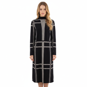 Váy len cao cấp in họa tiết ca rô cổ tròn tay dài bán chạy nhất mùa xuân thu 2024 dành cho nữ - Product Image 1