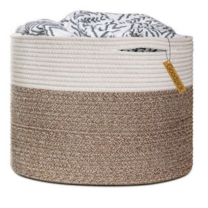 Large Cotton Rope Basket 15.8"x15.8"x13.8"-Baby Laundry Basket Woven Blanket Basket Nursery Bin