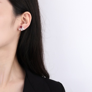 Dainty Fashion Jewelry Eco-friendly Copper Oval Cut 6*8mm <b>Blue</b> Zircon Statement <b>Blue</b> Stone Floral <b>Stud</b> <b>Earrings</b> for Women - Product Image 5